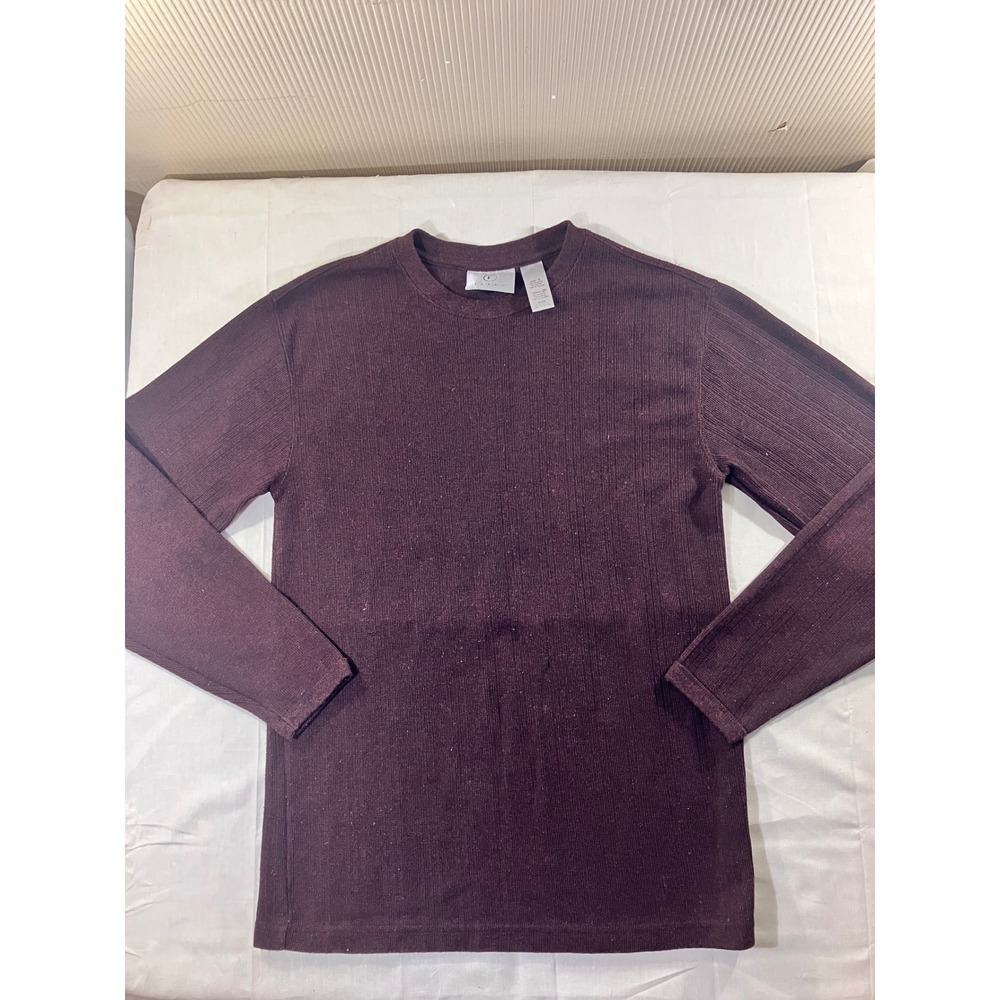 Farah Mens Burgundy Ribbed Crew Neck Long‎ Sleeve Pullover Shirt Size S